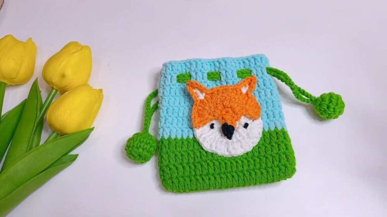 Crochet Fox Drawstring Pouch Bag Pattern Free