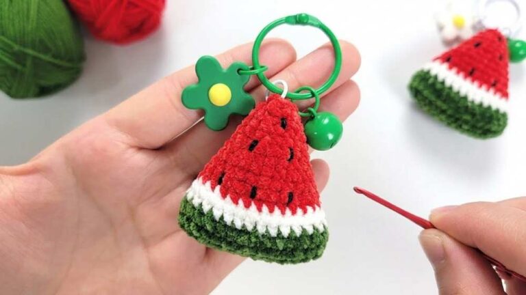 Crochet Watermelon Slice Keychain Pattern For Summer