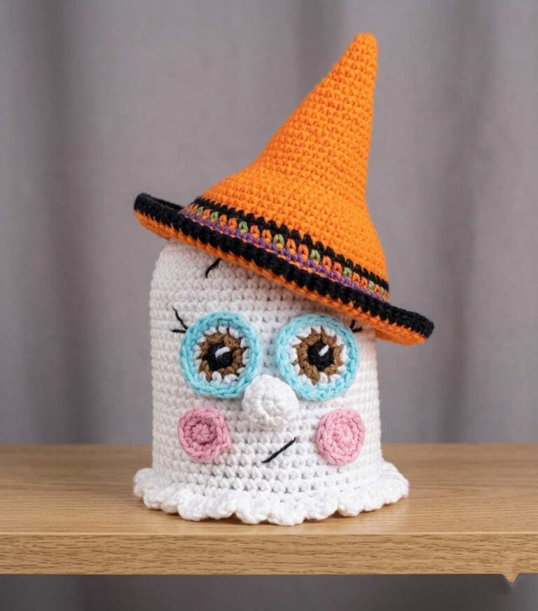 Mk_toys: Crochet Ghost with Spooky Eyes & Witch Hat for Halloween