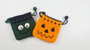 2-in-1 Crochet Halloween Drawstring Pouches for Kids