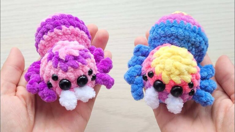 Free Crochet Colorful No-Sew Spider Plushie for Halloween