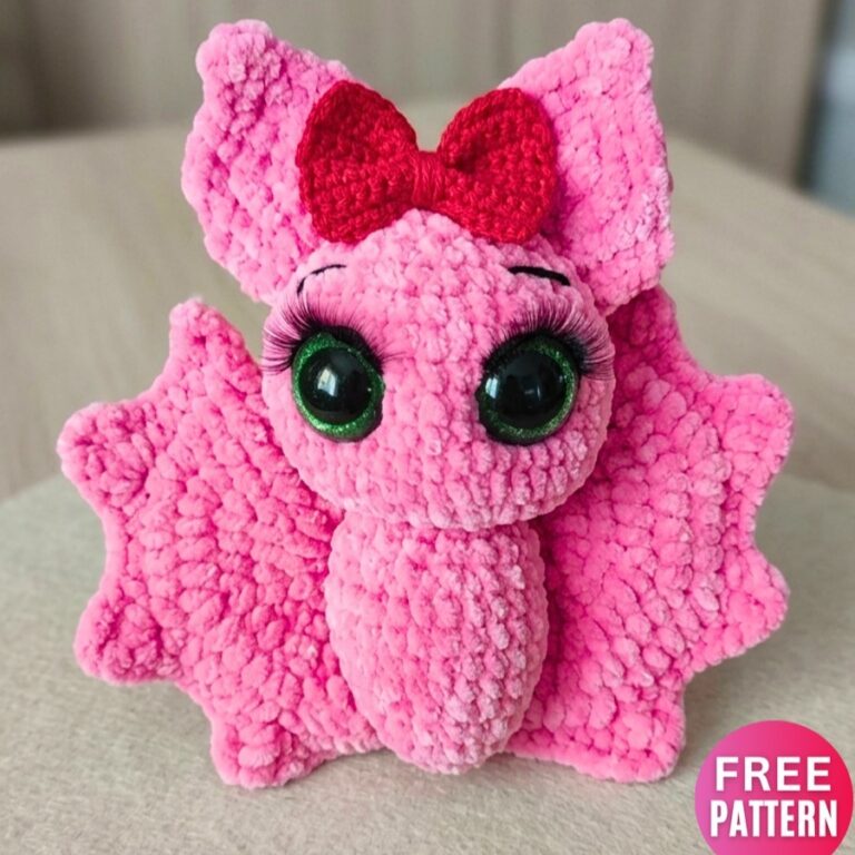 Kroshka: Crochet Halloween Baby Bat Plushie with Bow & Long-Eyelash