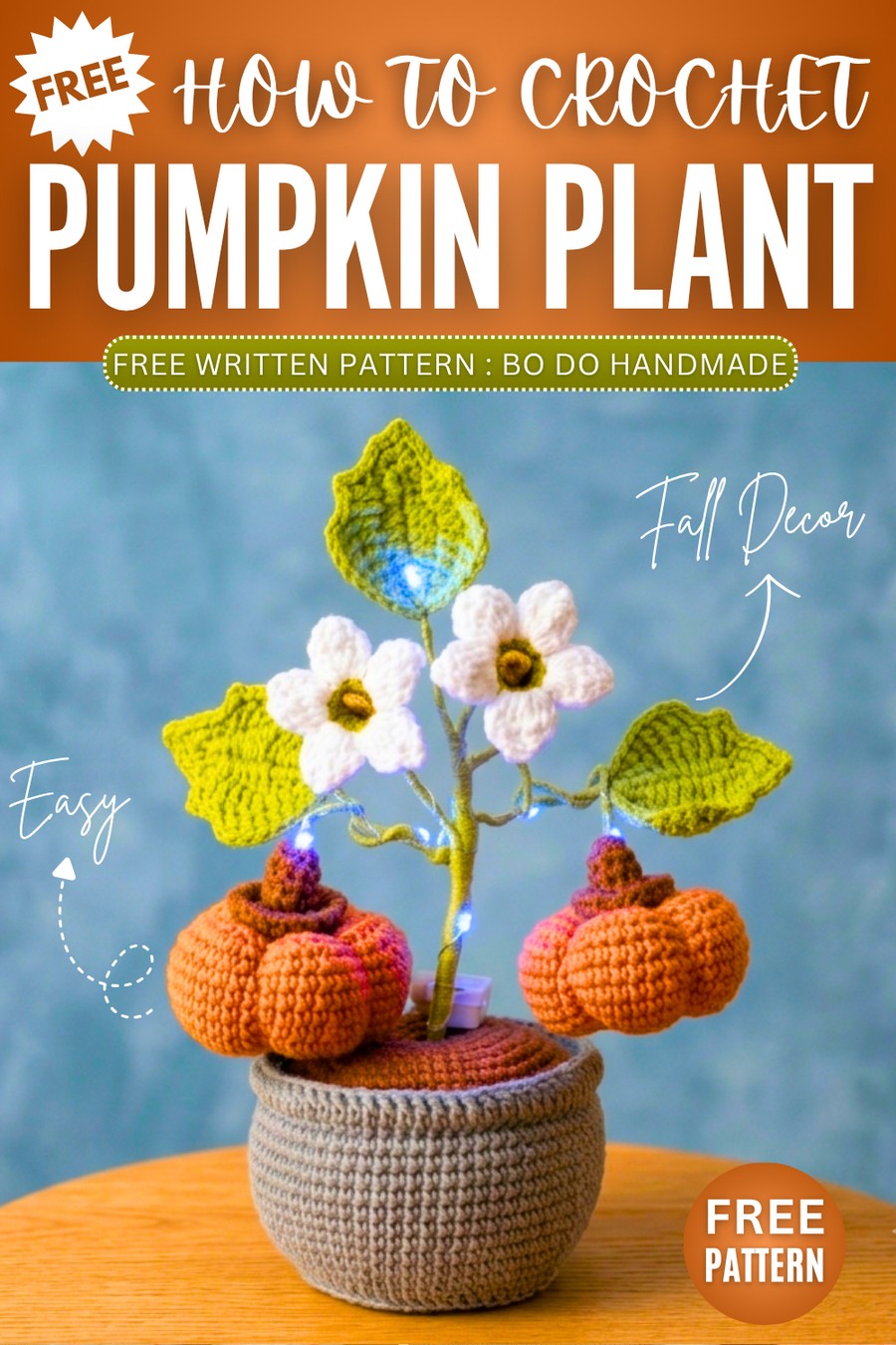 crochet pumpkin potted plant