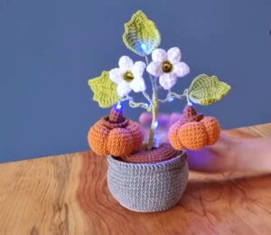 Bi Do: Crochet Mini Pumpkin Potted Flower Decoration for Autumn