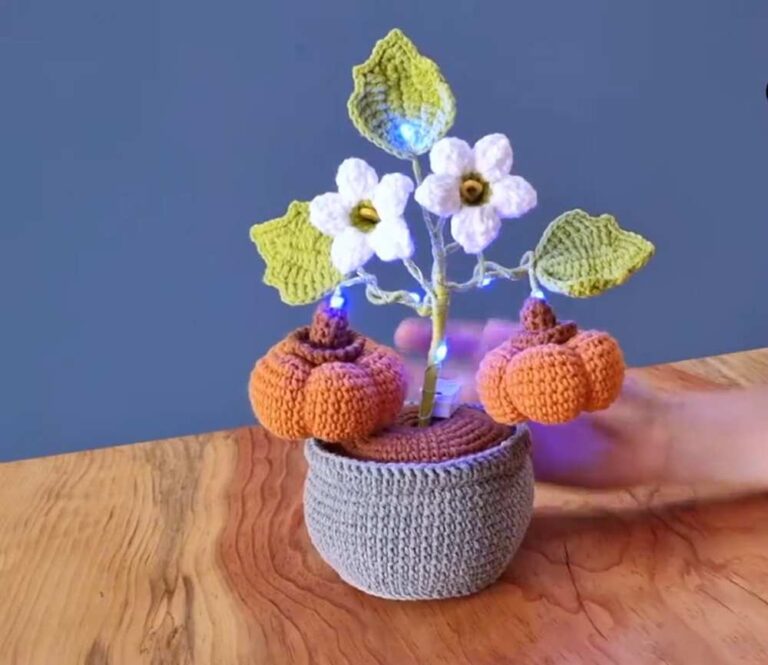 Bi Do: Crochet Mini Pumpkin Potted Flower Decoration for Autumn