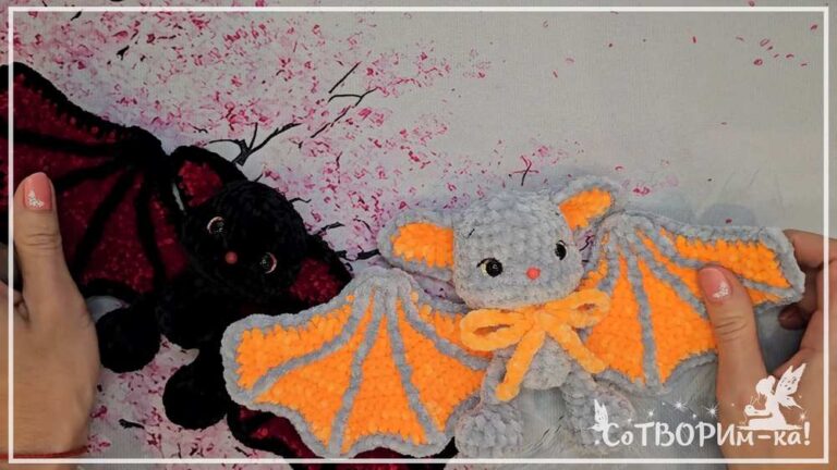 How to Crochet Orange & Grey Large Bat Plushie for Halloween