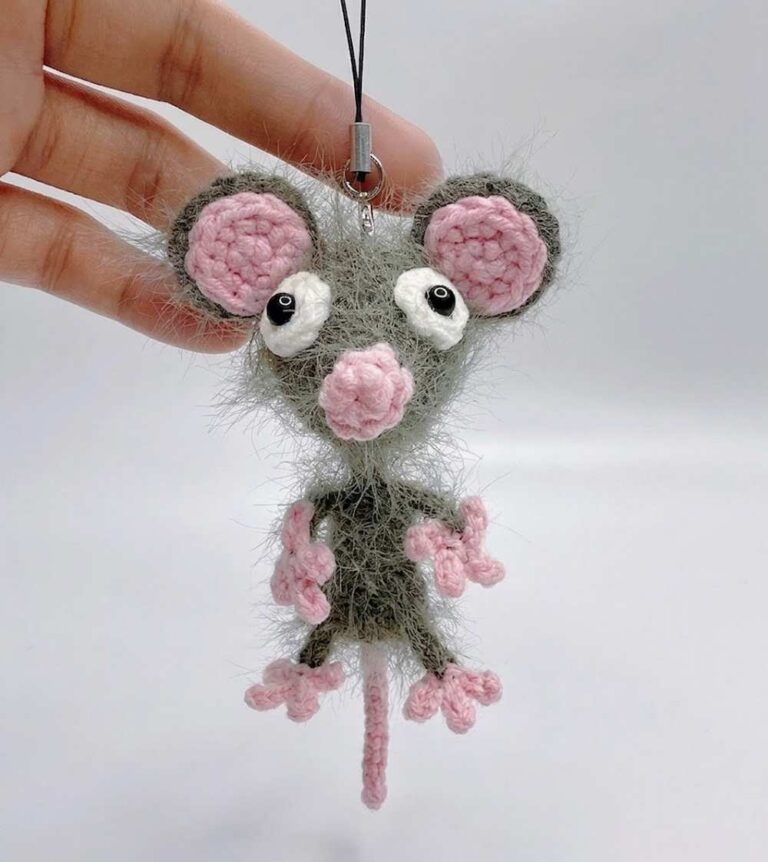 How to Crochet A Fuzzy & Funny Grey Mouse Keychain for Kids