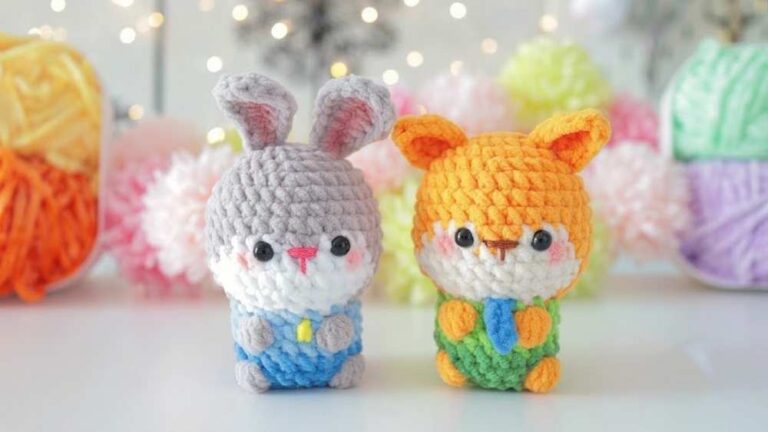Crochet Animal Bunny & Fox in Costume Plushies