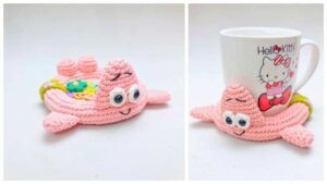 Free Crochet Funny Flipping Over Patrick Coaster Tutorial