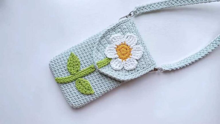 How to Crochet 3D Daisy Applique Handset Pouch with Straight Handle